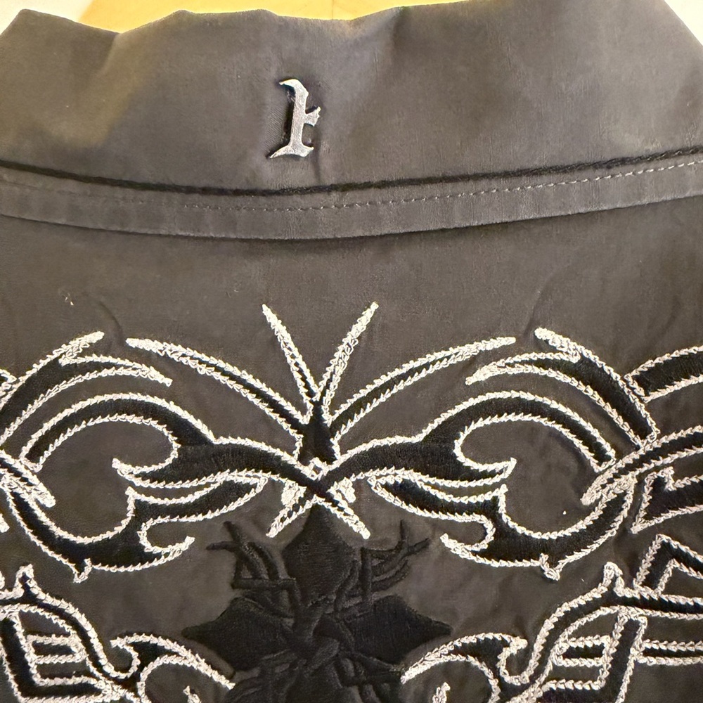 Rock & Roll Cowboy Western Snap Shirt XL Gray Embroidered Bull Skull - Picture 8 of 9